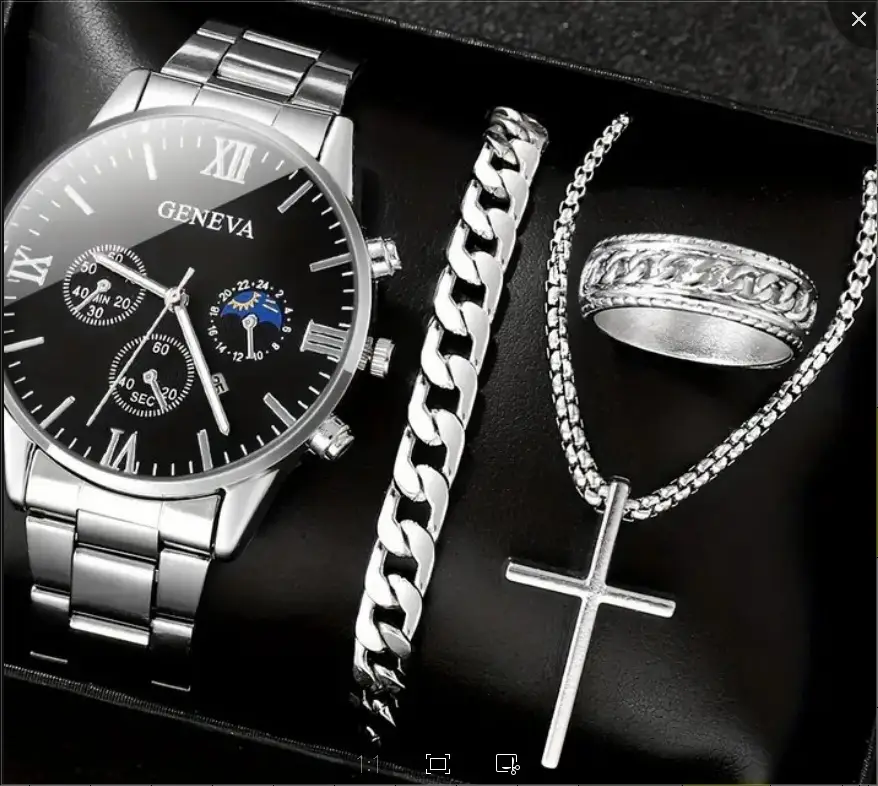 Men's Geneva Quartz Watch with Cross Necklace Set - Image 6
