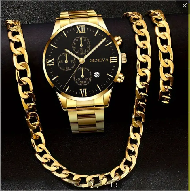 Men's Geneva Quartz Watch with Cross Necklace Set - Image 7
