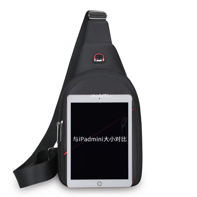 Men's Black Crossbody Bag with Red Stripe - Image 10