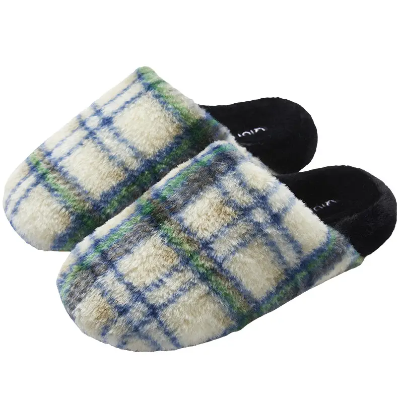 Nanbo Wan cotton slippers women's autumn and winter retro plaid home indoor warm soft bottom non-slip couple cotton slippers wholesale