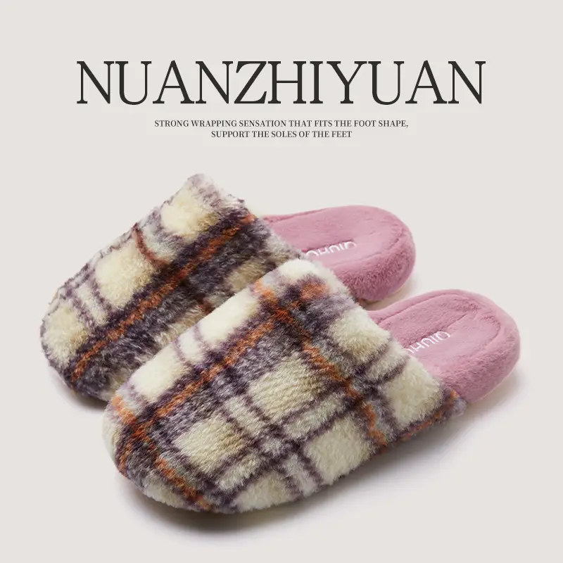 Nanbo Wan cotton slippers women's autumn and winter retro plaid home indoor warm soft bottom non-slip couple cotton slippers wholesale