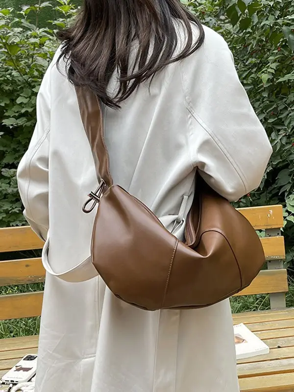 Brown Leather Crossbody Bag with Ruched Handle - Image 7