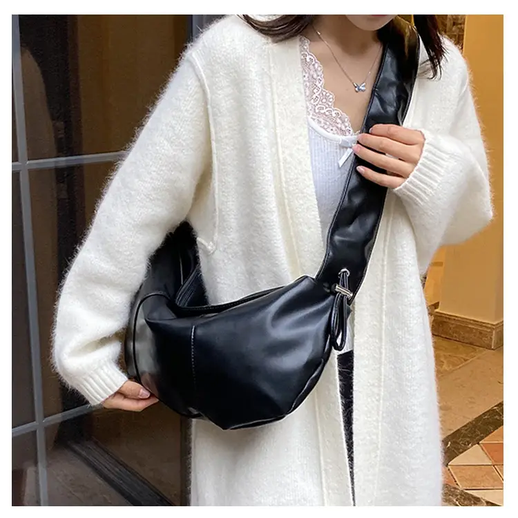 Brown Leather Crossbody Bag with Ruched Handle — feature 10