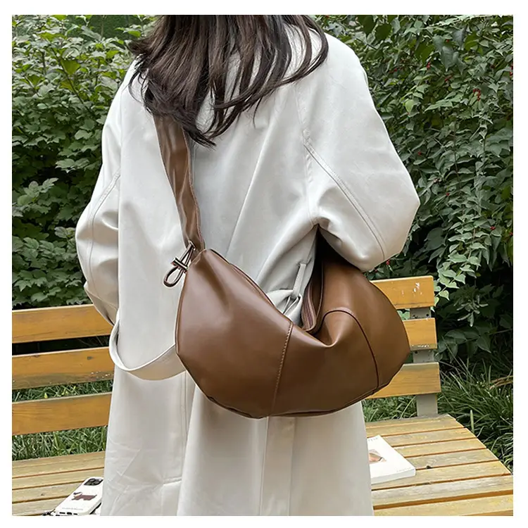Brown Leather Crossbody Bag with Ruched Handle — feature 18