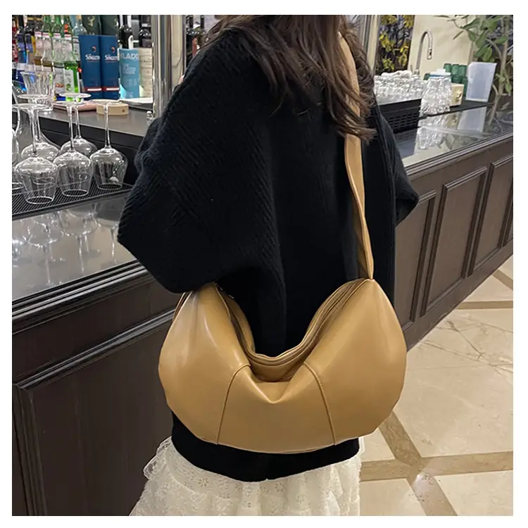 Brown Leather Crossbody Bag with Ruched Handle — feature 22