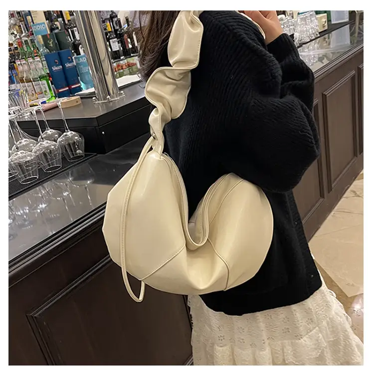Brown Leather Crossbody Bag with Ruched Handle — feature 23