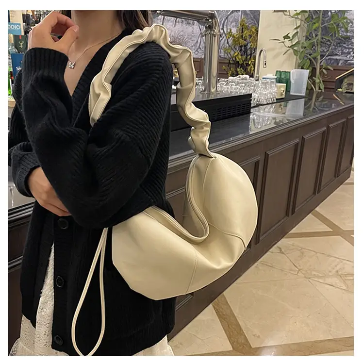 Brown Leather Crossbody Bag with Ruched Handle — feature 24