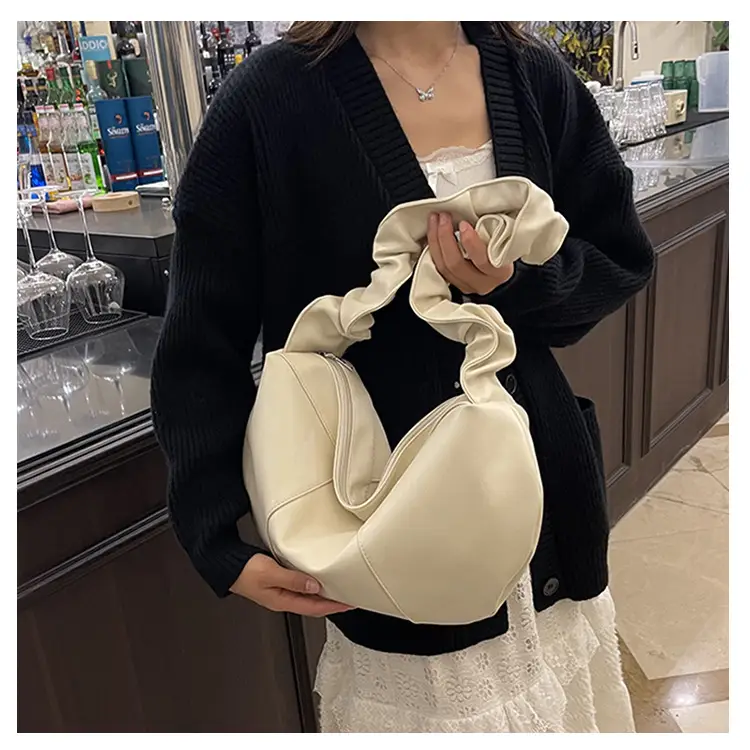 Brown Leather Crossbody Bag with Ruched Handle — feature 25