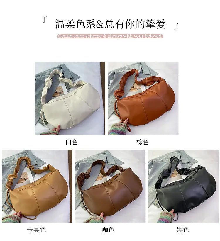 Brown Leather Crossbody Bag with Ruched Handle — feature 3