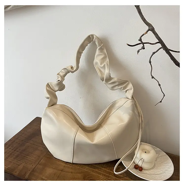 Brown Leather Crossbody Bag with Ruched Handle — feature 33