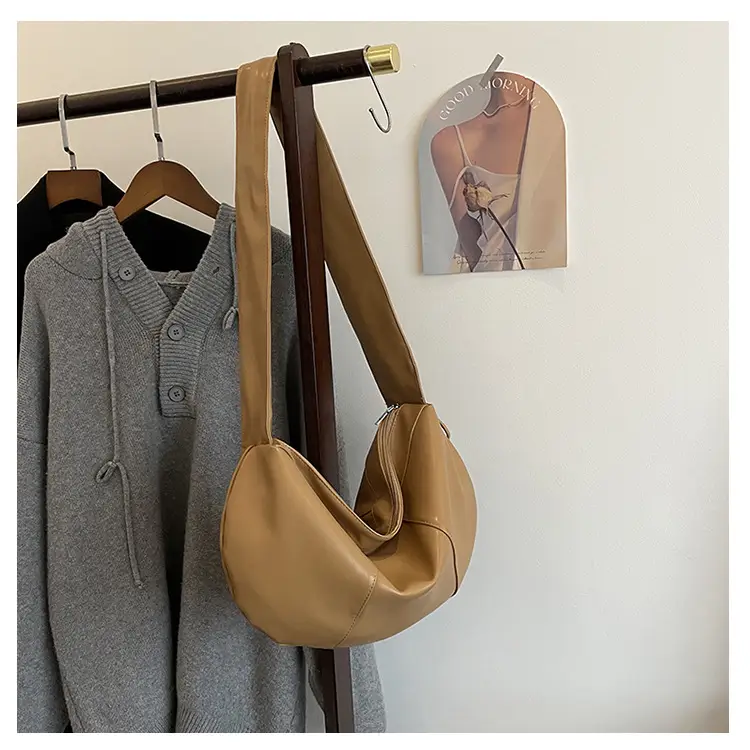 Brown Leather Crossbody Bag with Ruched Handle — feature 36