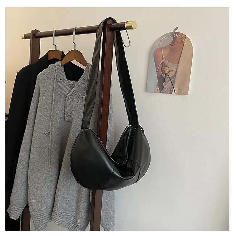 Brown Leather Crossbody Bag with Ruched Handle — feature 39