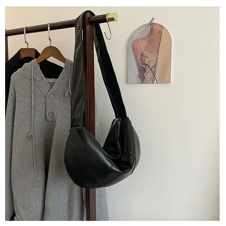 Brown Leather Crossbody Bag with Ruched Handle — feature 40