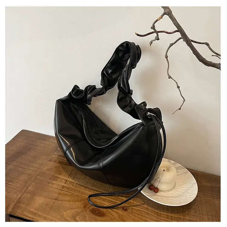 Brown Leather Crossbody Bag with Ruched Handle — feature 42