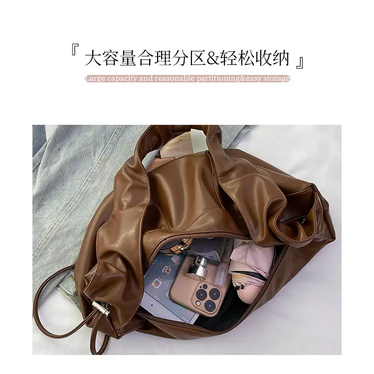 Brown Leather Crossbody Bag with Ruched Handle — feature 5