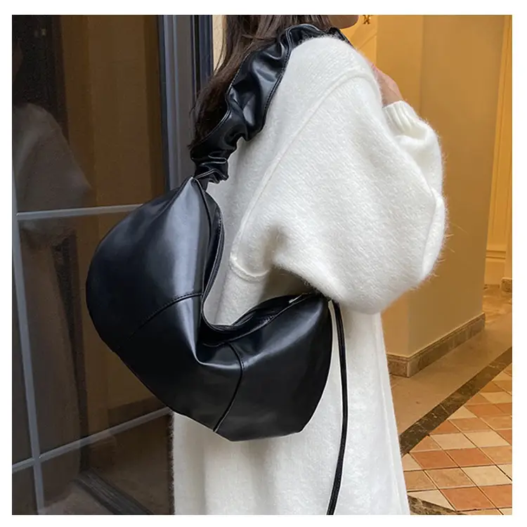 Brown Leather Crossbody Bag with Ruched Handle — feature 7