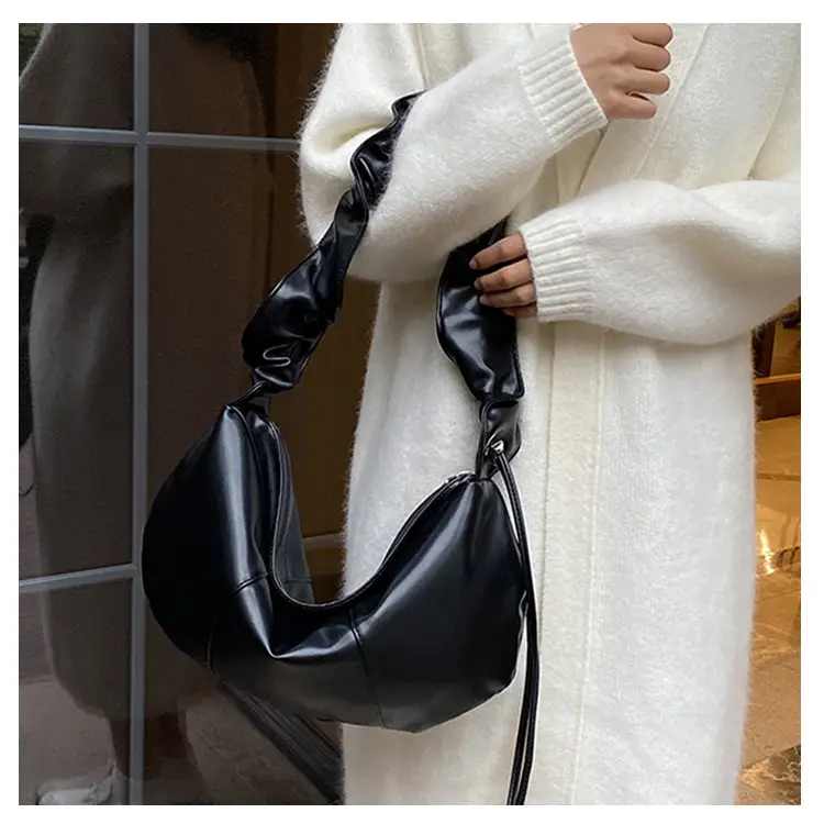 Brown Leather Crossbody Bag with Ruched Handle — feature 8