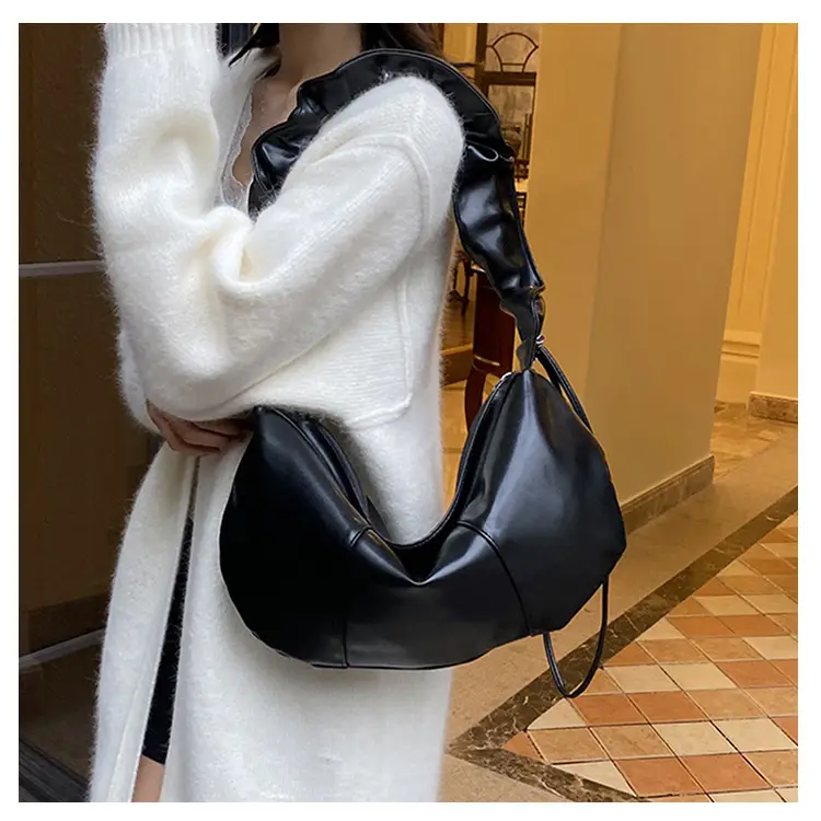 Brown Leather Crossbody Bag with Ruched Handle — feature 9