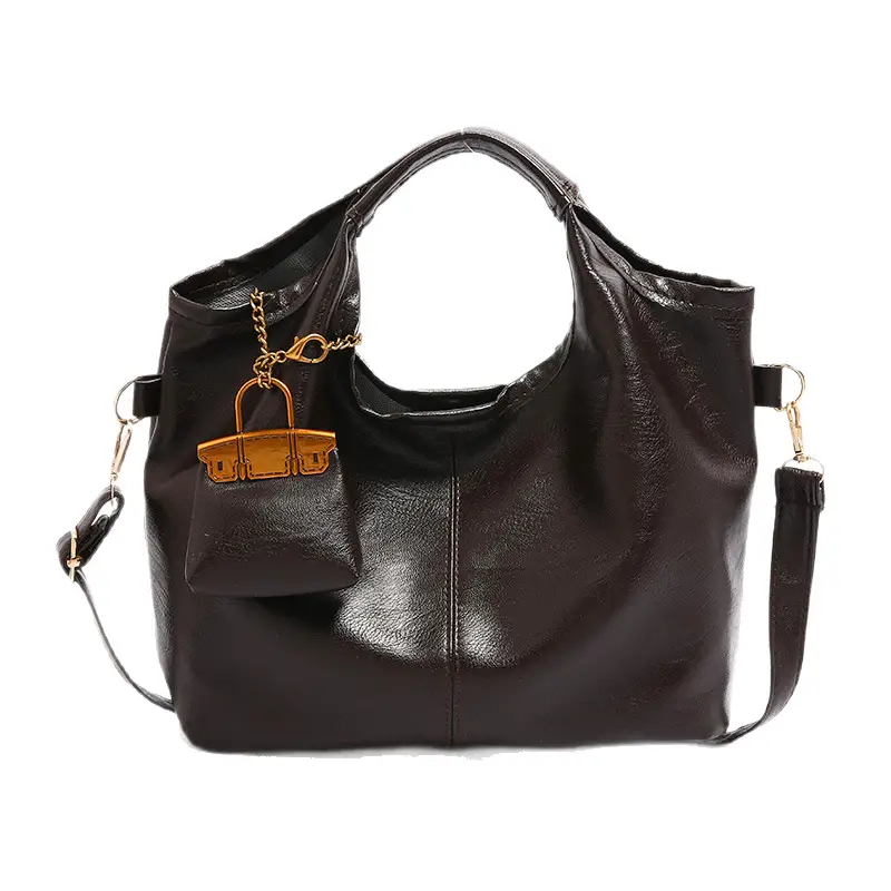 Women Retro Soft Leather Tote Bag Brown Black Black - Image 8