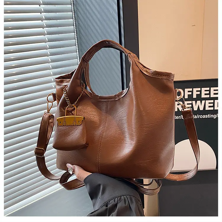 Women Retro Soft Leather Tote Bag Brown Black Black — feature 10