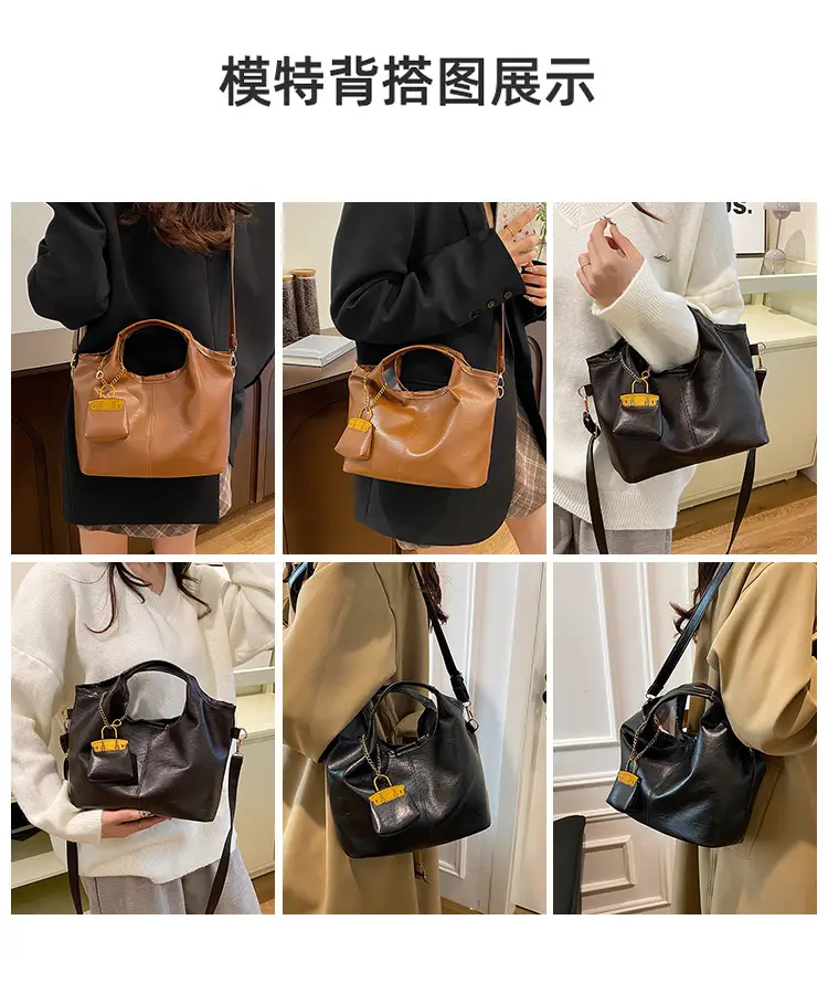 Women Retro Soft Leather Tote Bag Brown Black Black — feature 12