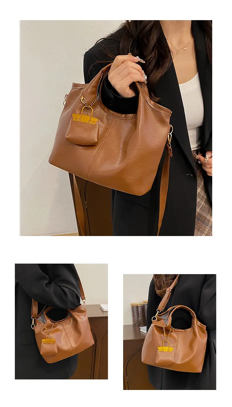 Women Retro Soft Leather Tote Bag Brown Black Black — feature 13