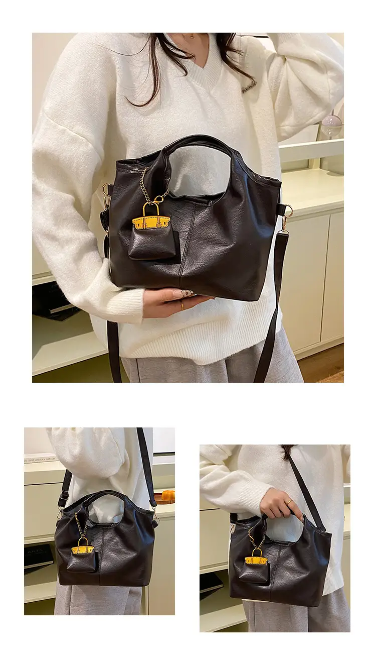 Women Retro Soft Leather Tote Bag Brown Black Black — feature 14