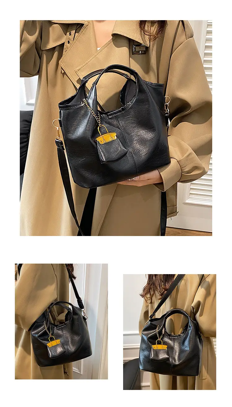 Women Retro Soft Leather Tote Bag Brown Black Black — feature 15
