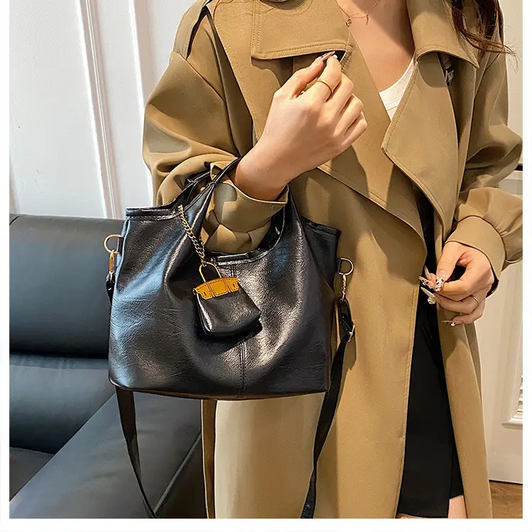 Women Retro Soft Leather Tote Bag Brown Black Black — feature 18