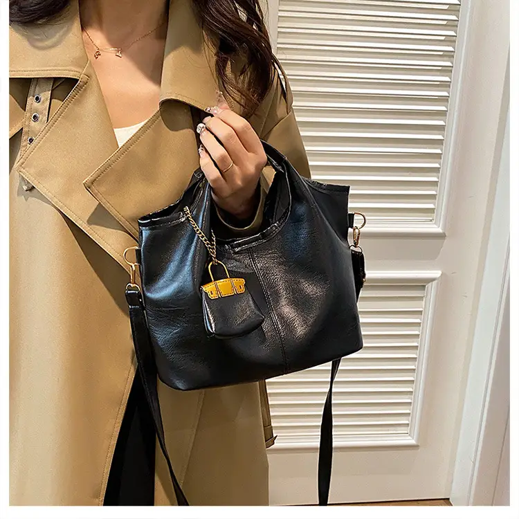 Women Retro Soft Leather Tote Bag Brown Black Black — feature 19