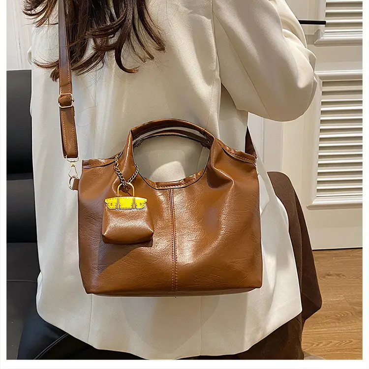 Women Retro Soft Leather Tote Bag Brown Black Black — feature 22
