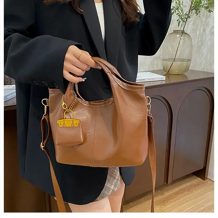 Women Retro Soft Leather Tote Bag Brown Black Black — feature 25