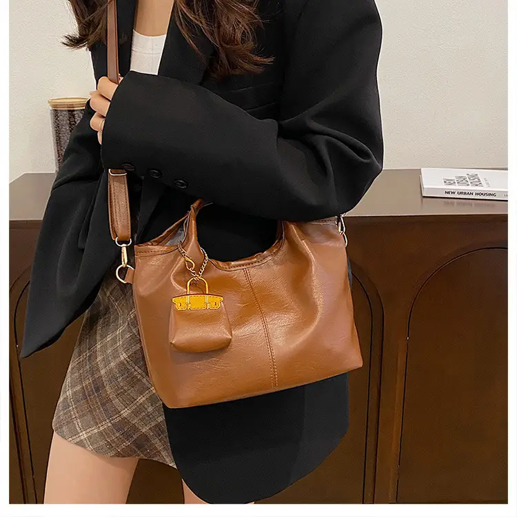 Women Retro Soft Leather Tote Bag Brown Black Black — feature 26