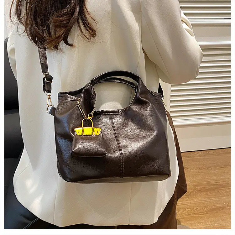 Women Retro Soft Leather Tote Bag Brown Black Black — feature 28