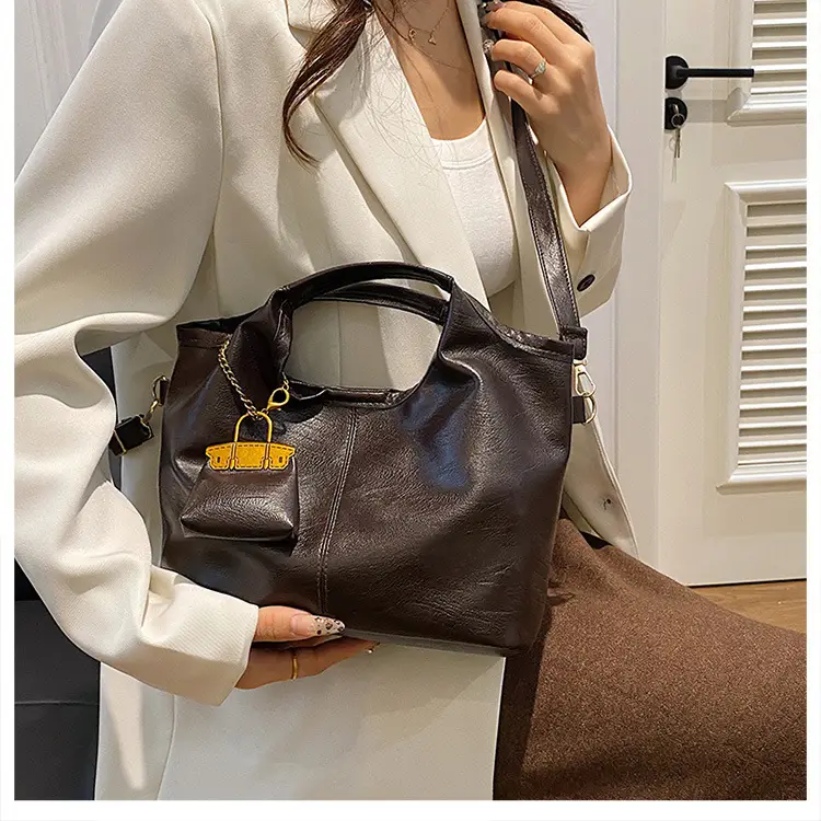 Women Retro Soft Leather Tote Bag Brown Black Black — feature 29
