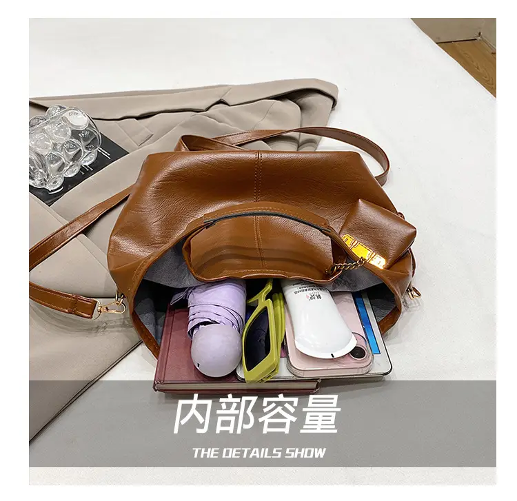 Women Retro Soft Leather Tote Bag Brown Black Black — feature 3