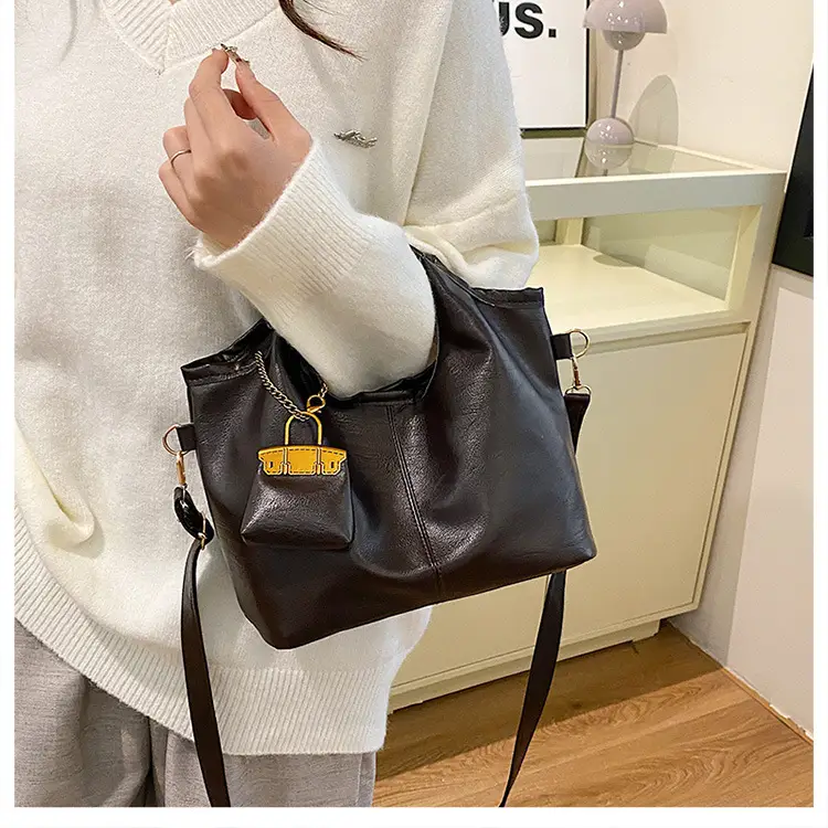 Women Retro Soft Leather Tote Bag Brown Black Black — feature 30