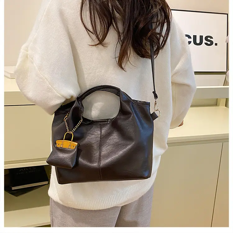 Women Retro Soft Leather Tote Bag Brown Black Black — feature 32