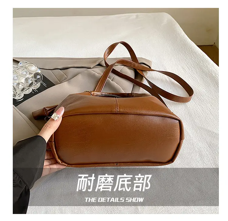 Women Retro Soft Leather Tote Bag Brown Black Black — feature 5