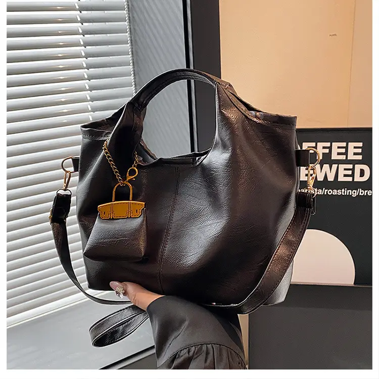 Women Retro Soft Leather Tote Bag Brown Black Black — feature 9