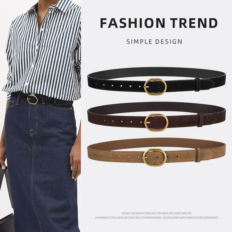 Vintage Frosted Leather Belt with Gold Pin Buckle - Image 14