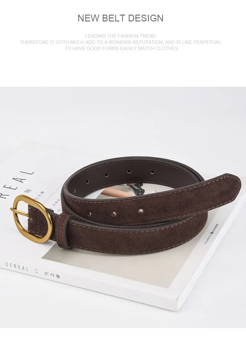 Vintage Frosted Leather Belt with Gold Pin Buckle — feature 10