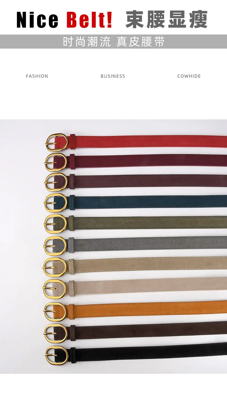 Vintage Frosted Leather Belt with Gold Pin Buckle — feature 3