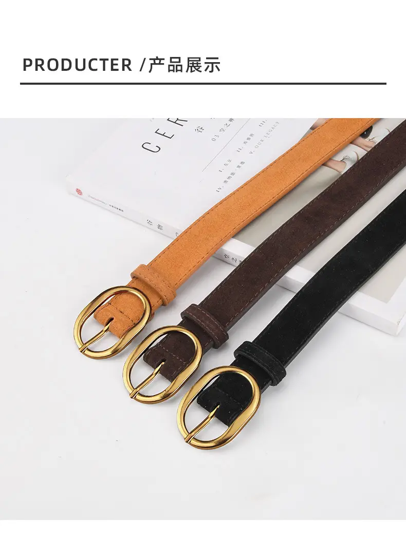 Vintage Frosted Leather Belt with Gold Pin Buckle — feature 9