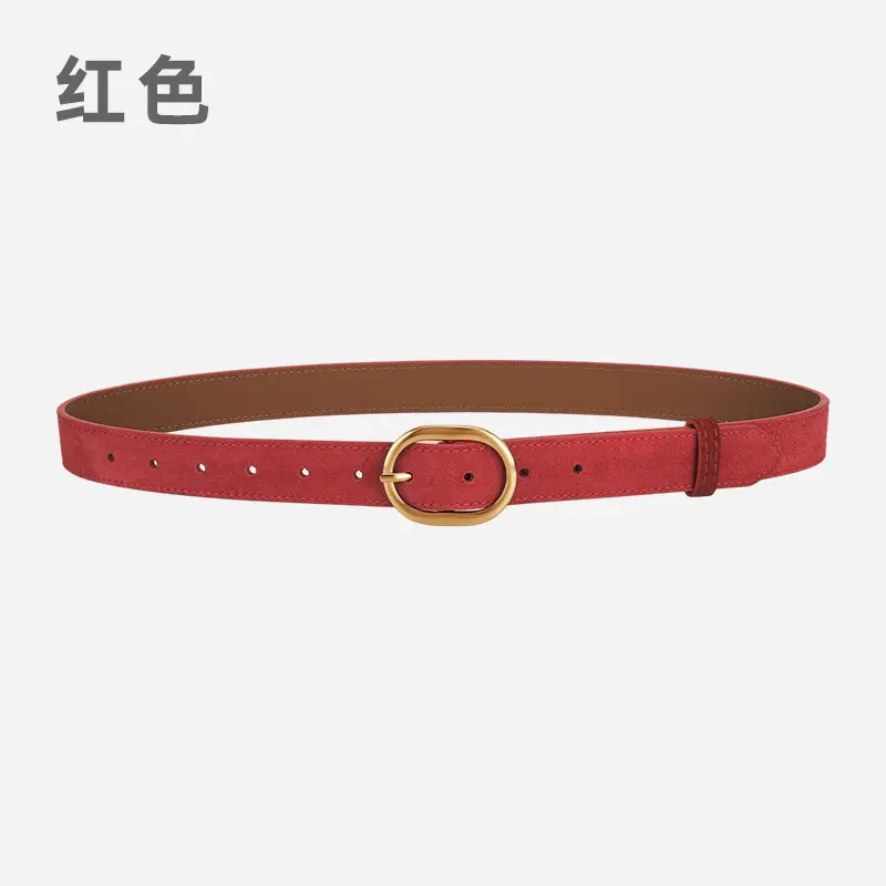 Vintage Frosted Leather Belt with Gold Pin Buckle - Image 2
