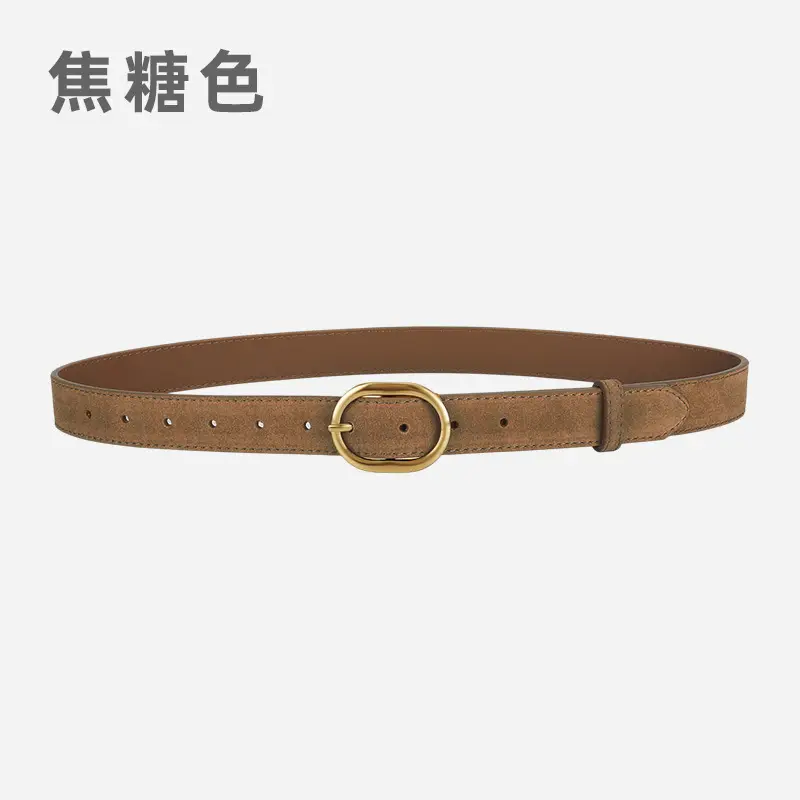 Vintage Frosted Leather Belt with Gold Pin Buckle - Image 3