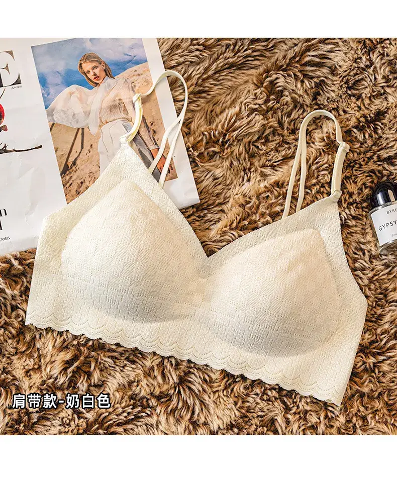 Women's Seamless V-Neck Bra Cream White Large — feature 19