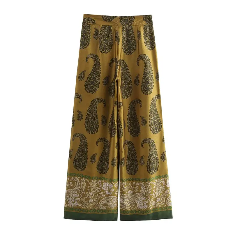 Foreign Trade European and American Style Women's Clothing New Loose Slimming Silk Satin Texture Printed Shirt 8956192 Flower Pants 8799193