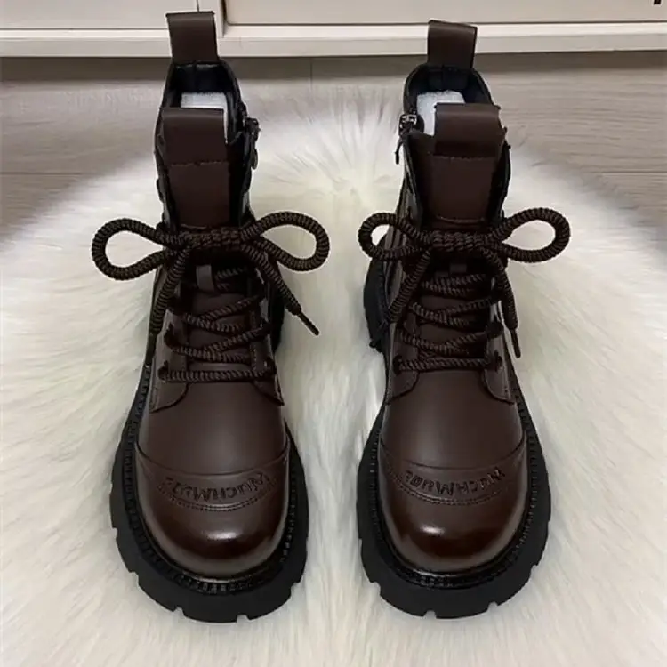 Black Leather Women's Martin Boots 2024 Winter All Match - Image 7
