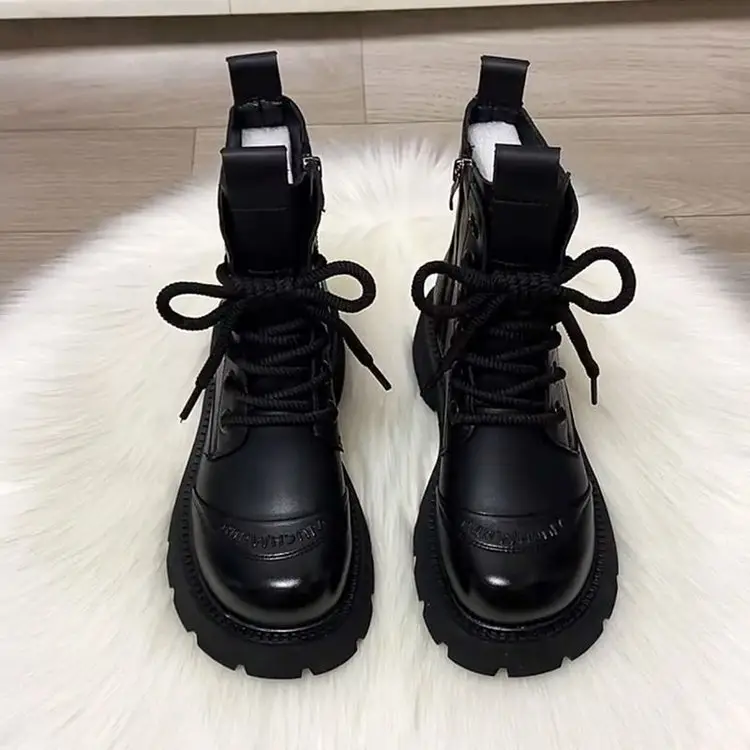 Black Leather Women's Martin Boots 2024 Winter All Match — feature 10